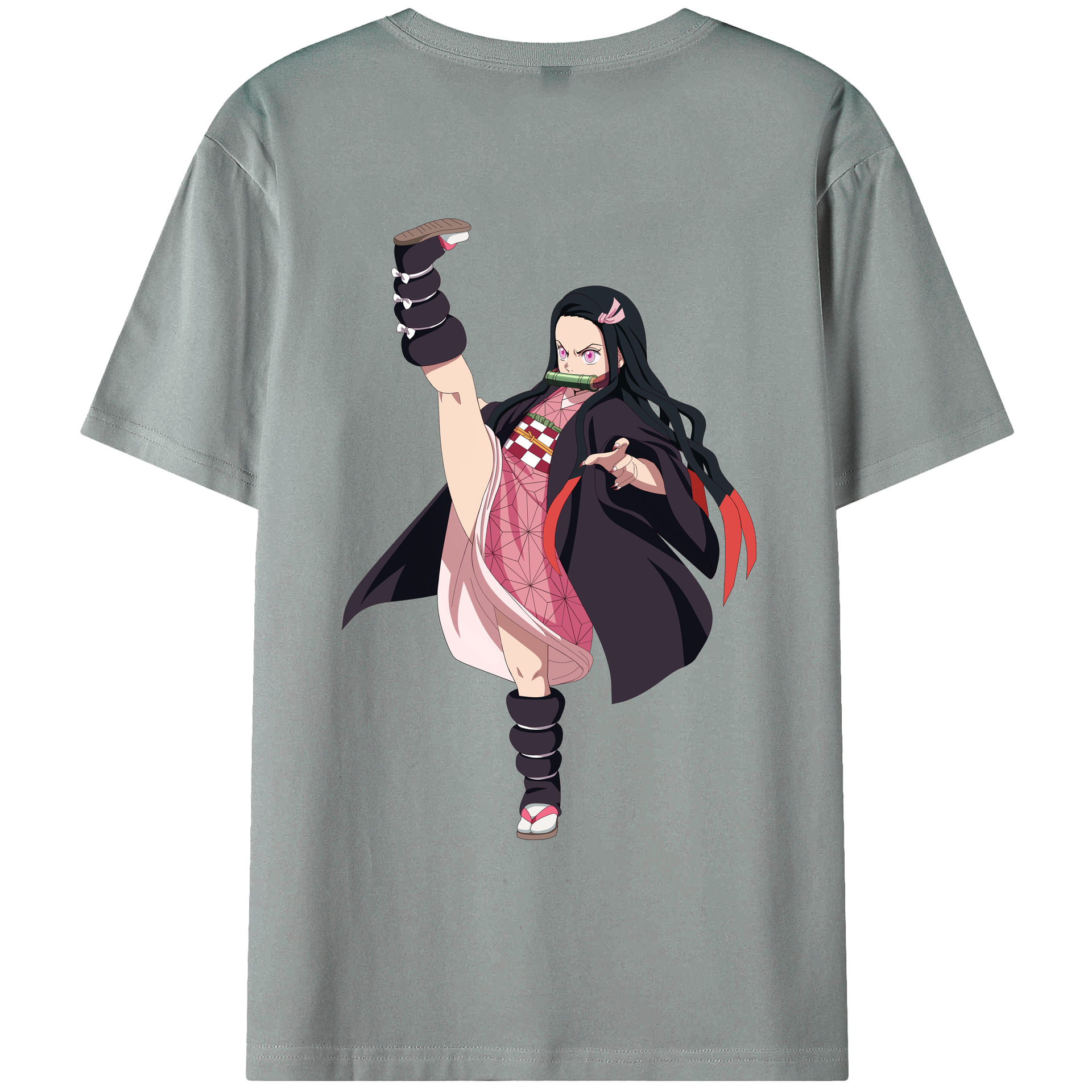 （画像用） 鬼滅の刃（きめつのやいば）竈門 禰󠄀豆子／かまど ねずこ Kamado Nezuko 綿100％ メンズ半袖Tシャツ（バックプリント） 通気性